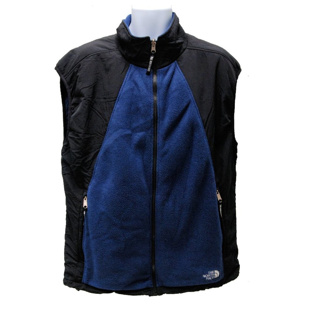 The North Face Men's Full Zip Mock Neck Fleece Vest, Dark Blue and Black, XL